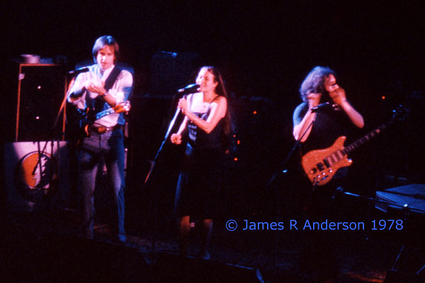 Bobby Weir Donna Godchaux and Jerry Garcia, The Grateful Dead 14 April 1978 Blacksburg, Virginia. Photograph copyright James R Anderson